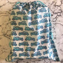 Load image into Gallery viewer, Orca and Bee Cotton Drawstring Gift Bag - Cars

