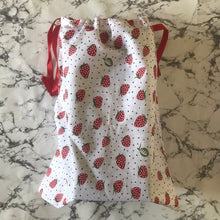 Load image into Gallery viewer, Orca and Bee Cotton Drawstring Gift Bag - Strawberries

