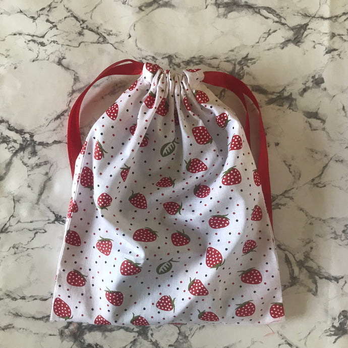 Orca and Bee Cotton Drawstring Gift Bag - Strawberries