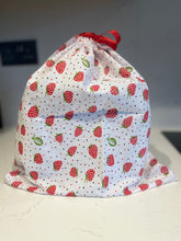 Load image into Gallery viewer, Orca and Bee Cotton Drawstring Gift Bag - Strawberries
