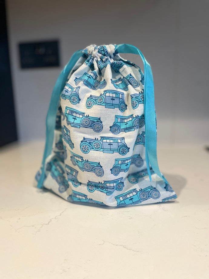 Orca and Bee Cotton Drawstring Gift Bag - Cars